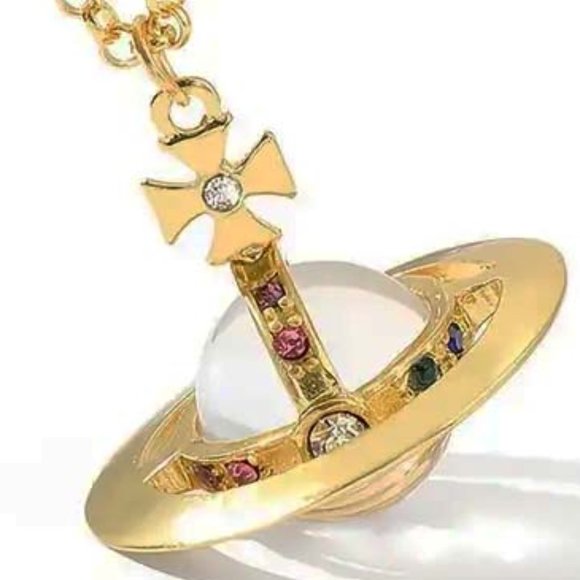 VIVIENNE WESTWOOD STYLE SATURN GLASS GLOBE MALTESE CROSS NECKLACE 49 - Picture 1 of 4